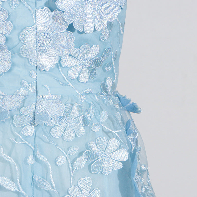 Selene 3D Flower Tiered Maxi Dress In Blue Flowering Girl