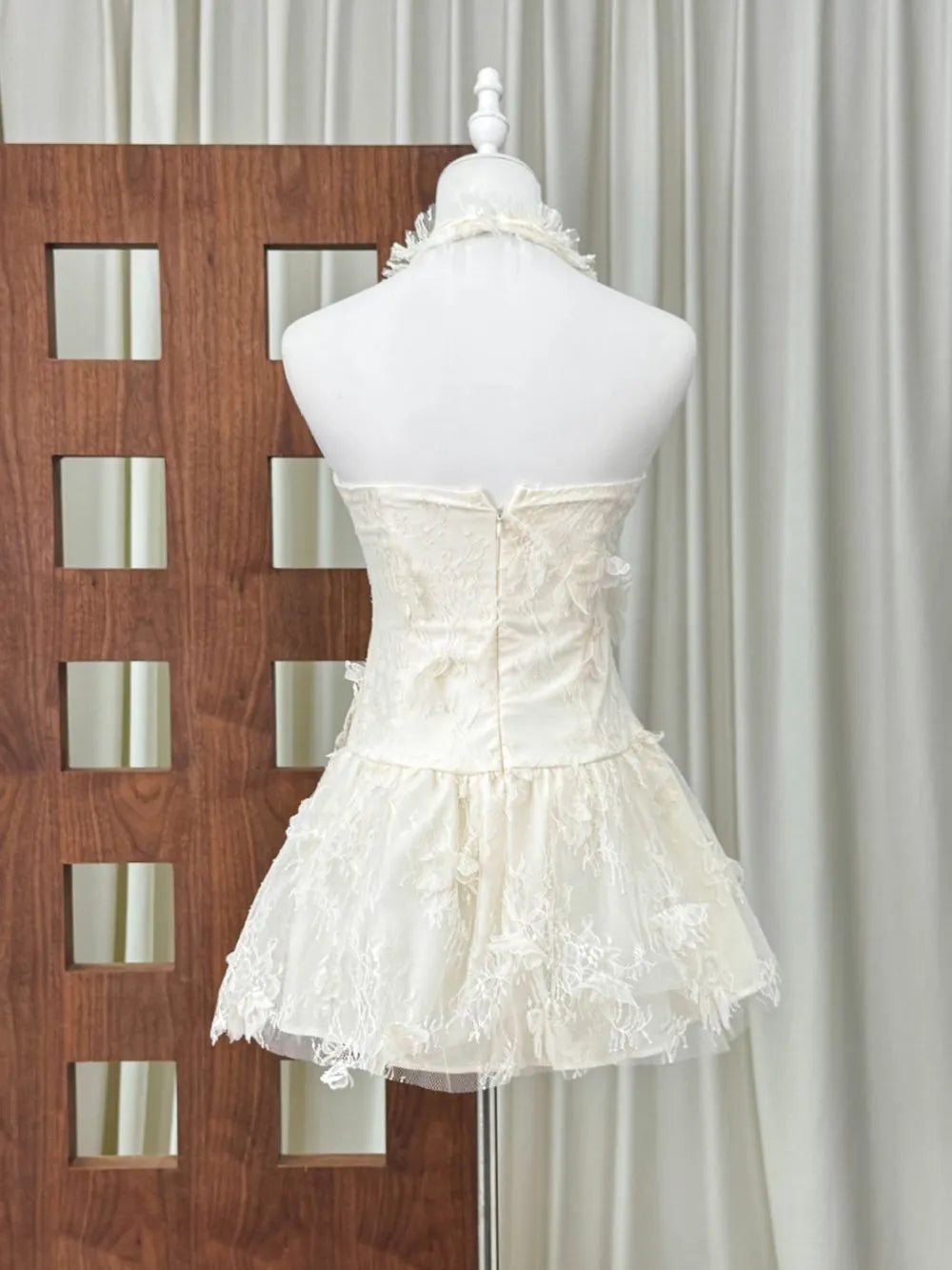 Halter Lace Mini Dress Flowering Girl