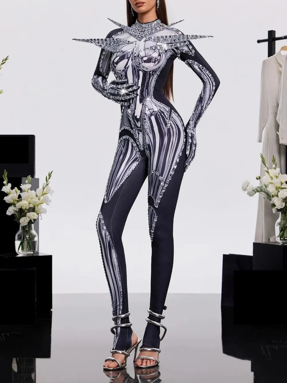 Prynex Long Sleeve Crystal Jumpsuit Flowering Girl
