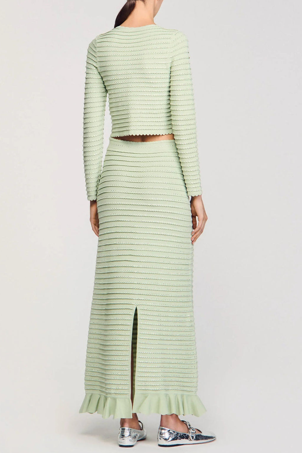 Rhinestone Knit Maxi Skirt In Almond Green Flowering Girl