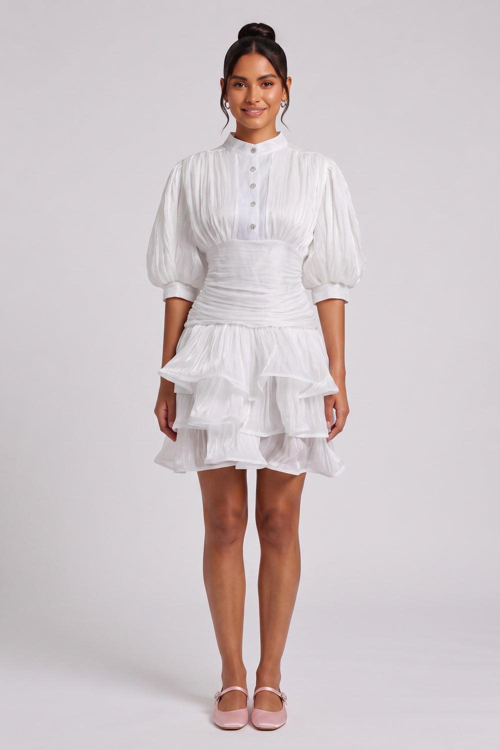 White Tiered Ruffle Mini Dress Flowering Girl