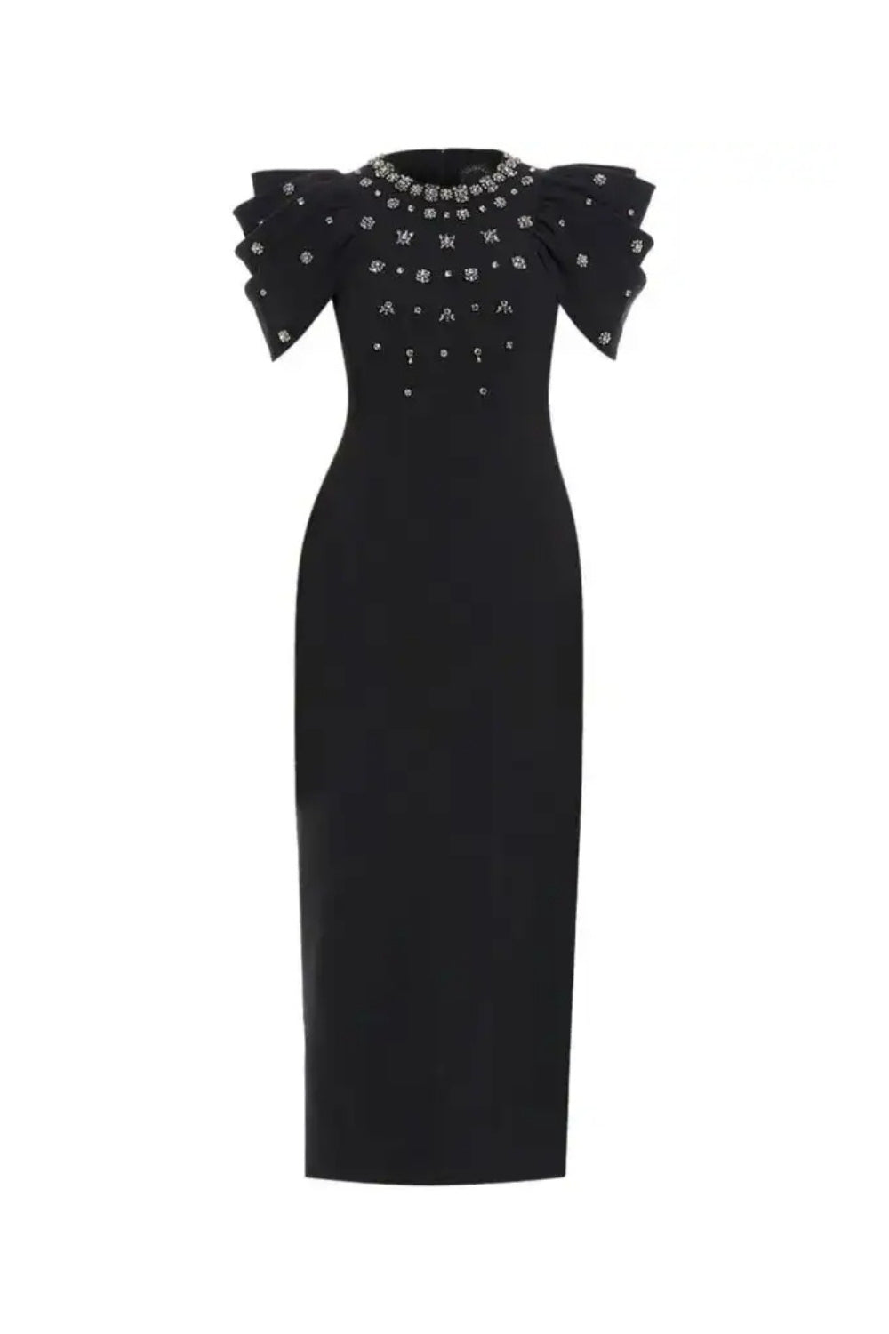 Roxanne Crystal-Embellished Crepe Bodycon Gown In Black Flowering Girl