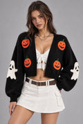 Halloween Pumpkin Ghost Patch Cropped Cardigan Flowering Girl