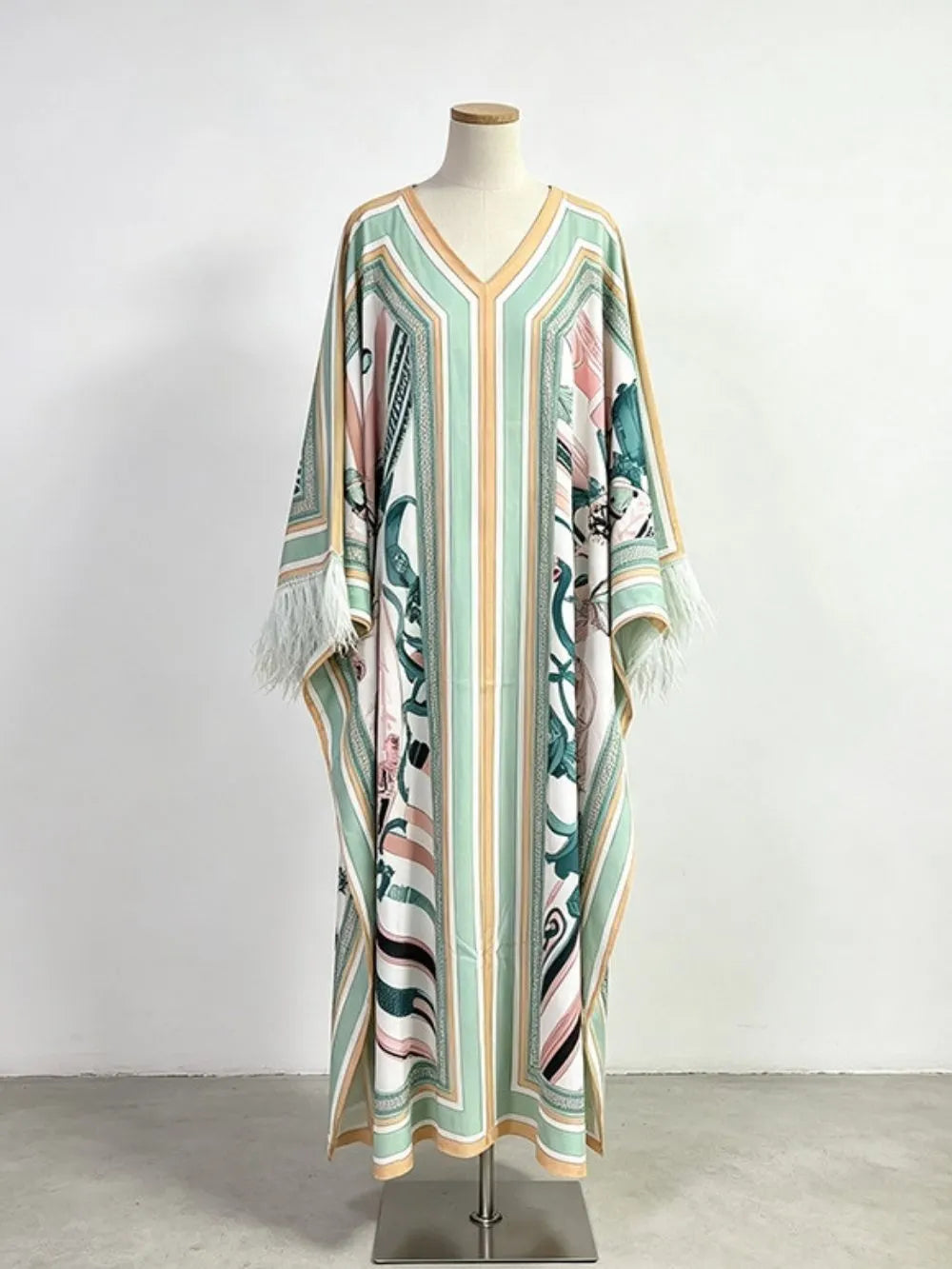 Marlie Printed Long Sleeve Feather Maxi Dress Flowering Girl