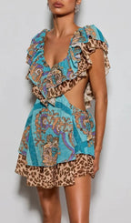 Eshana V Neck Cutout Printed Mini Dress Flowering Girl