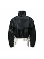 Maysa Black PU Leather Ruffle Jacket Flowering Girl
