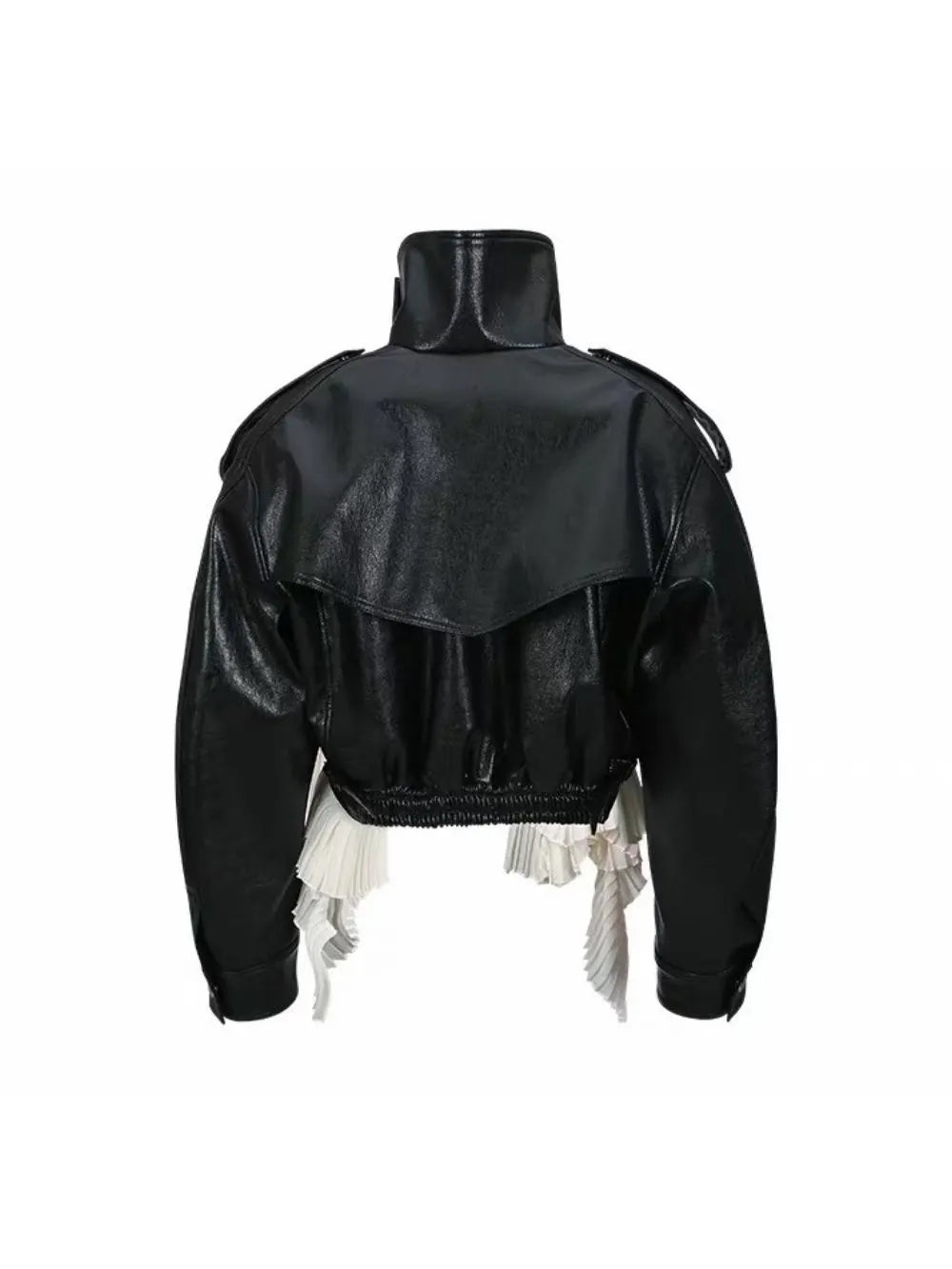 Maysa Black PU Leather Ruffle Jacket Flowering Girl