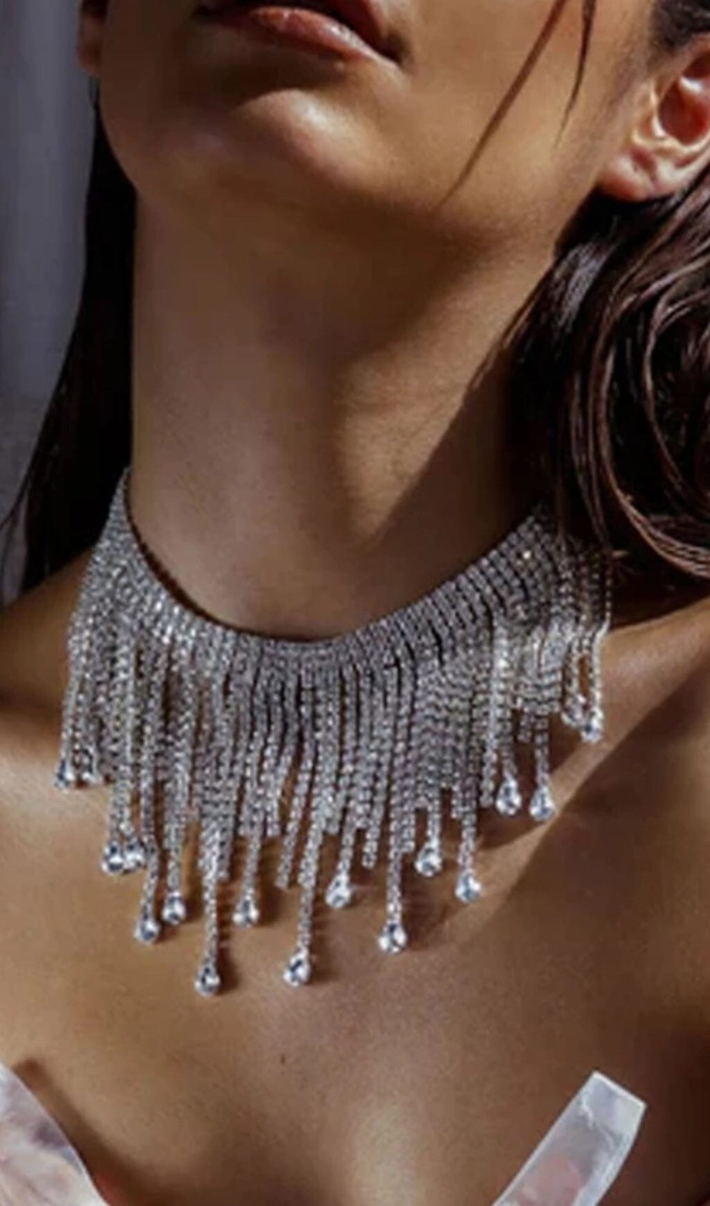 Silver Choker Diamante Tassel Necklace Flowering Girl