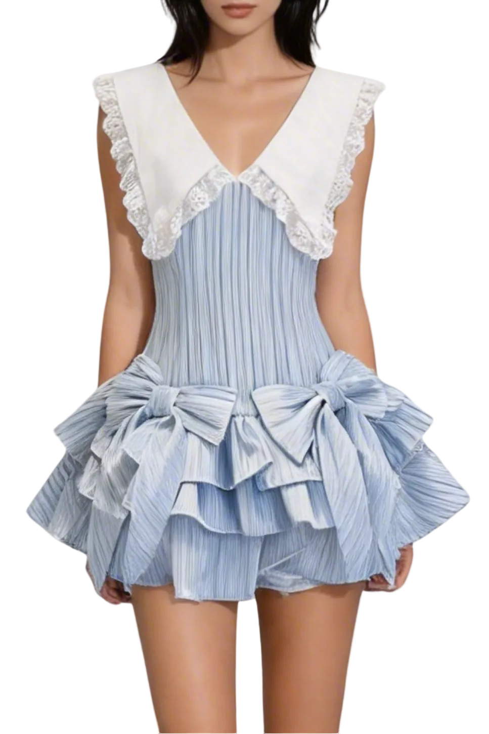 Nalaya Bow Stripe Puffy Mini Dress - Blue Flowering Girl