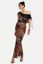 Rosala Print Mesh Off Shoulder Maxi Dress Flowering Girl