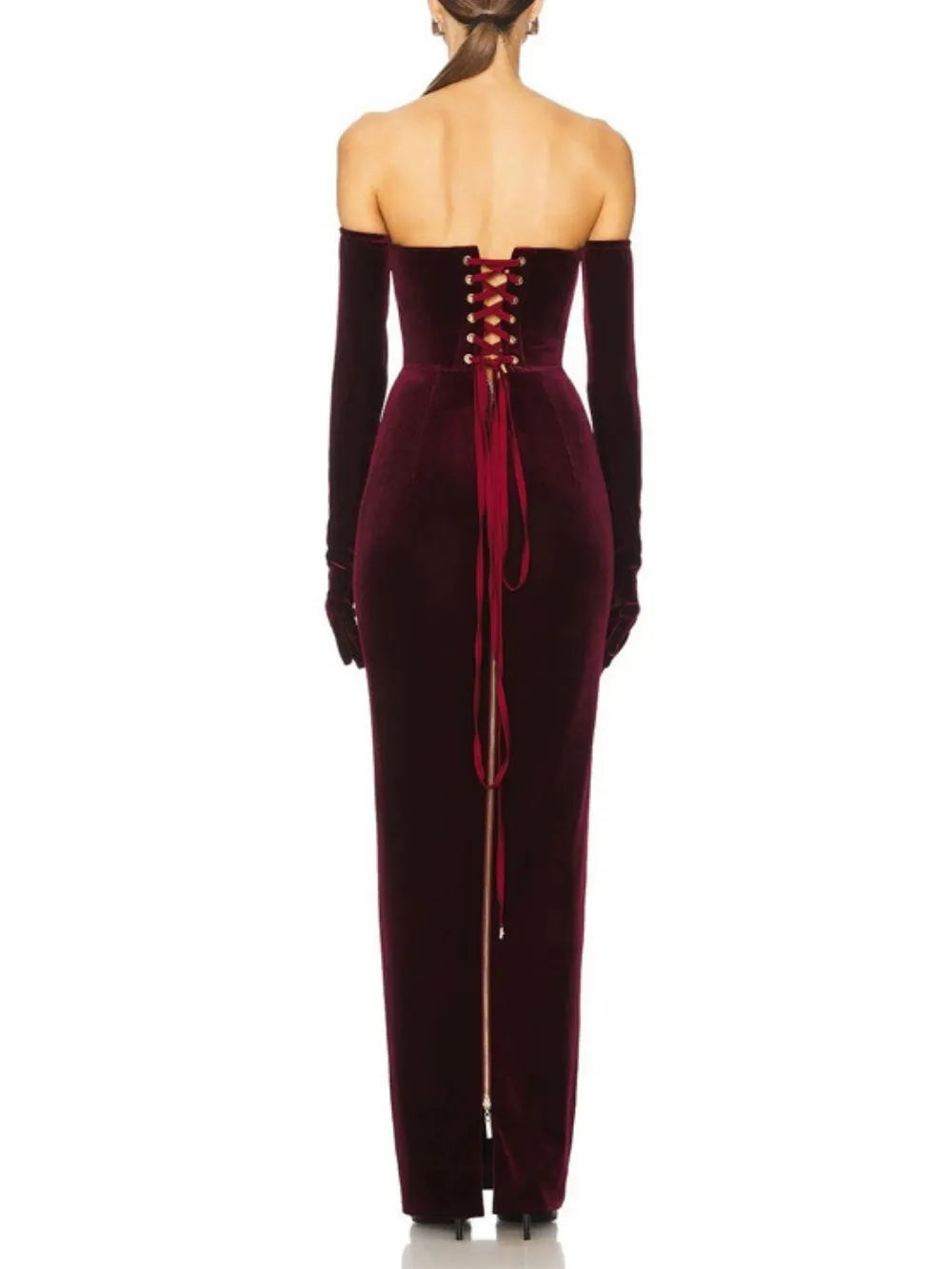 Maston Fuchsia Corset Velvet Maxi Dress With Gloves Flowering Girl