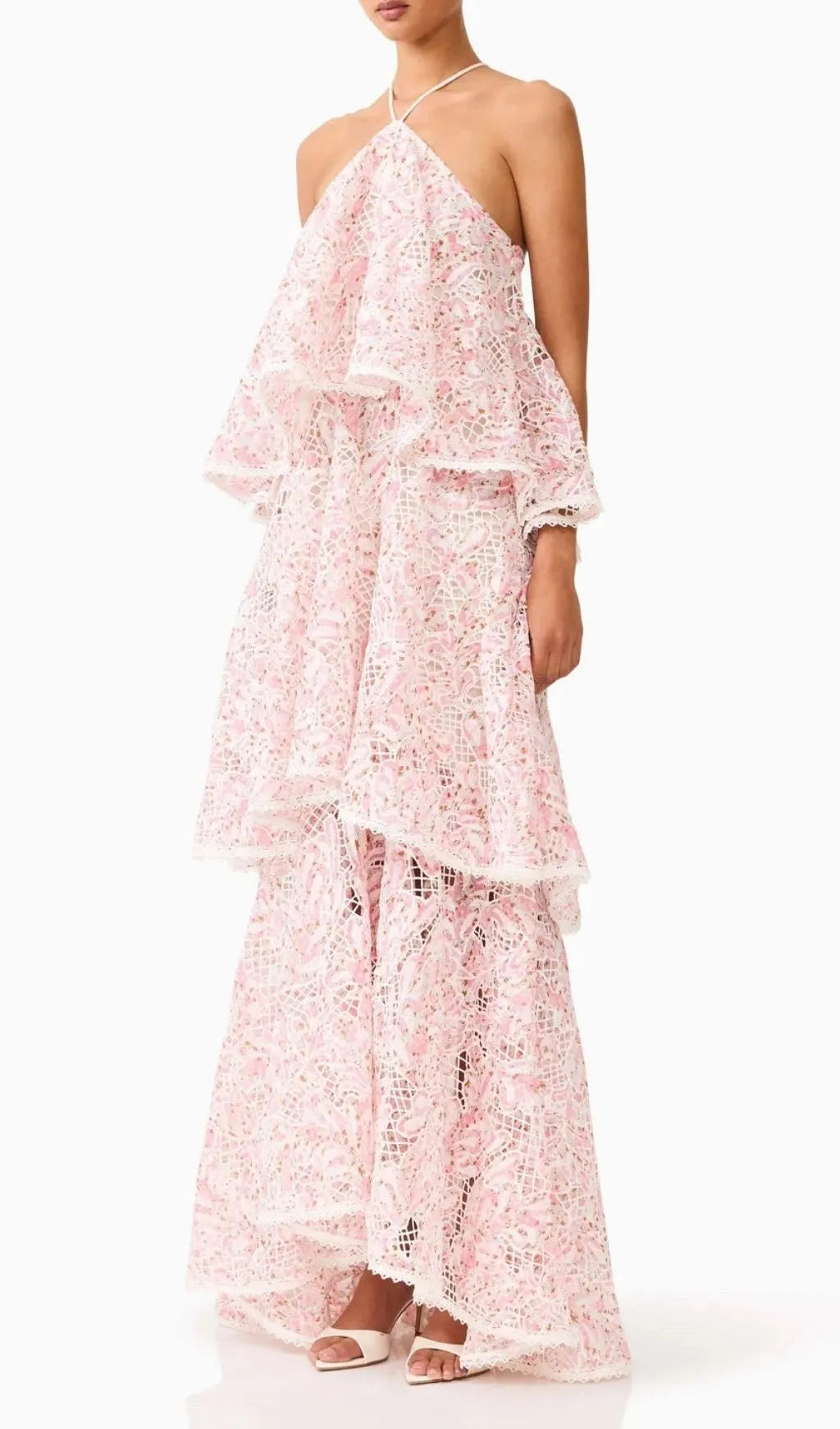 Mabel Halter Embroidery Layered Maxi Dress Flowering Girl