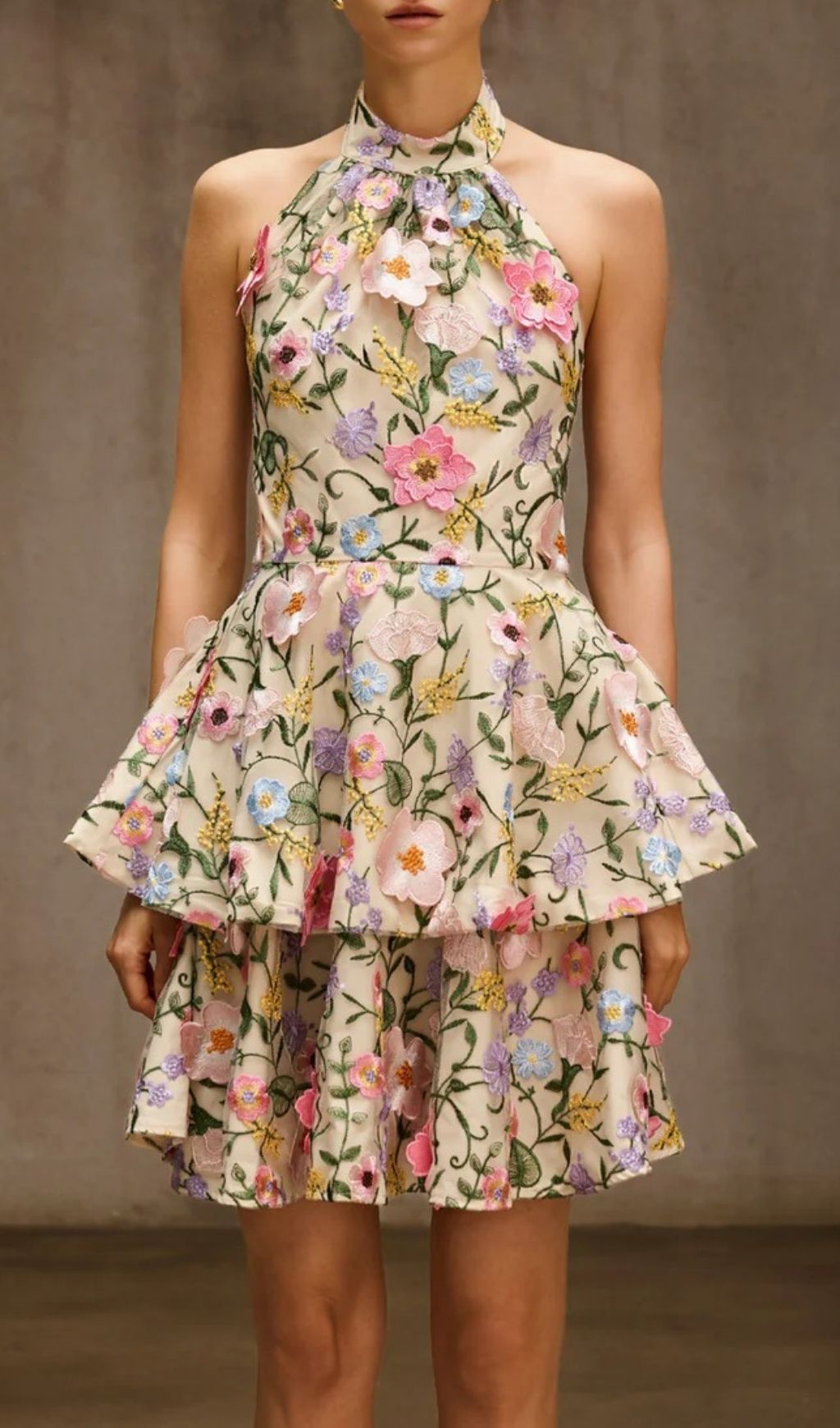 Dyllis Halterneck Flower Embroidered Mini Dress Flowering Girl