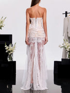 Hylrek Strapless Lace Maxi Dress Flowering Girl