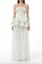 Tiffany Fitted Lace-Paneled Strapless Maxi Dress In Green Flowering Girl