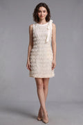 Cream Textured Woven Fabric With Ribbon Fringe Shift Dress Flowering Girl