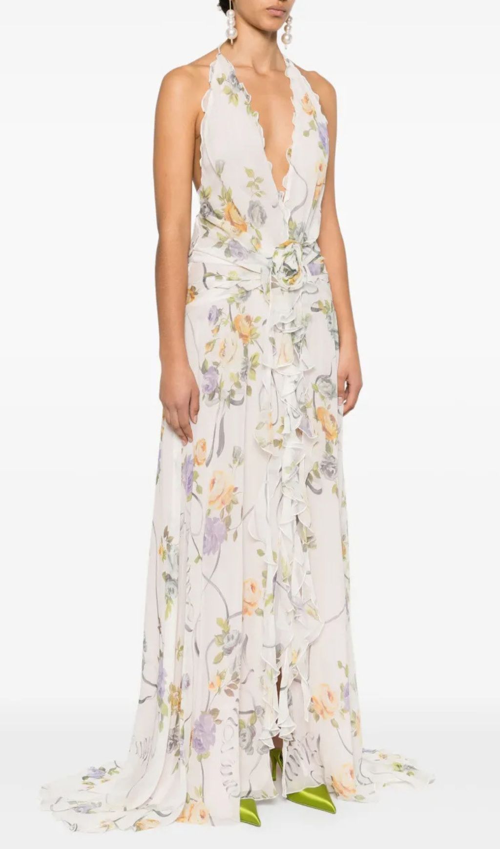 Florine Floral Halter Ruffle Maxi Dress Flowering Girl