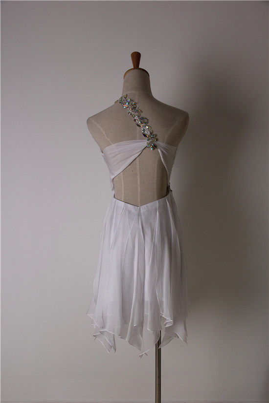 White One Shoulder Rhinestone Chiffon Short Party Dress Flowering Girl
