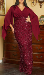 Bayarma Red Sequin V-Neck Plus Size Maxi Dress Flowering Girl