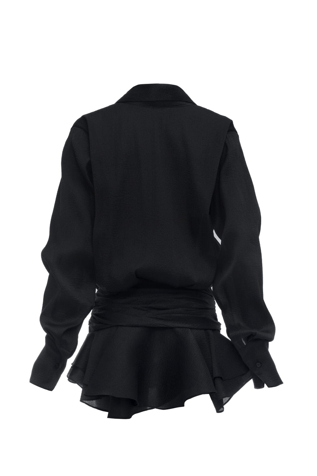Ember Ruched Ruffle Mini Dress - Black Flowering Girl