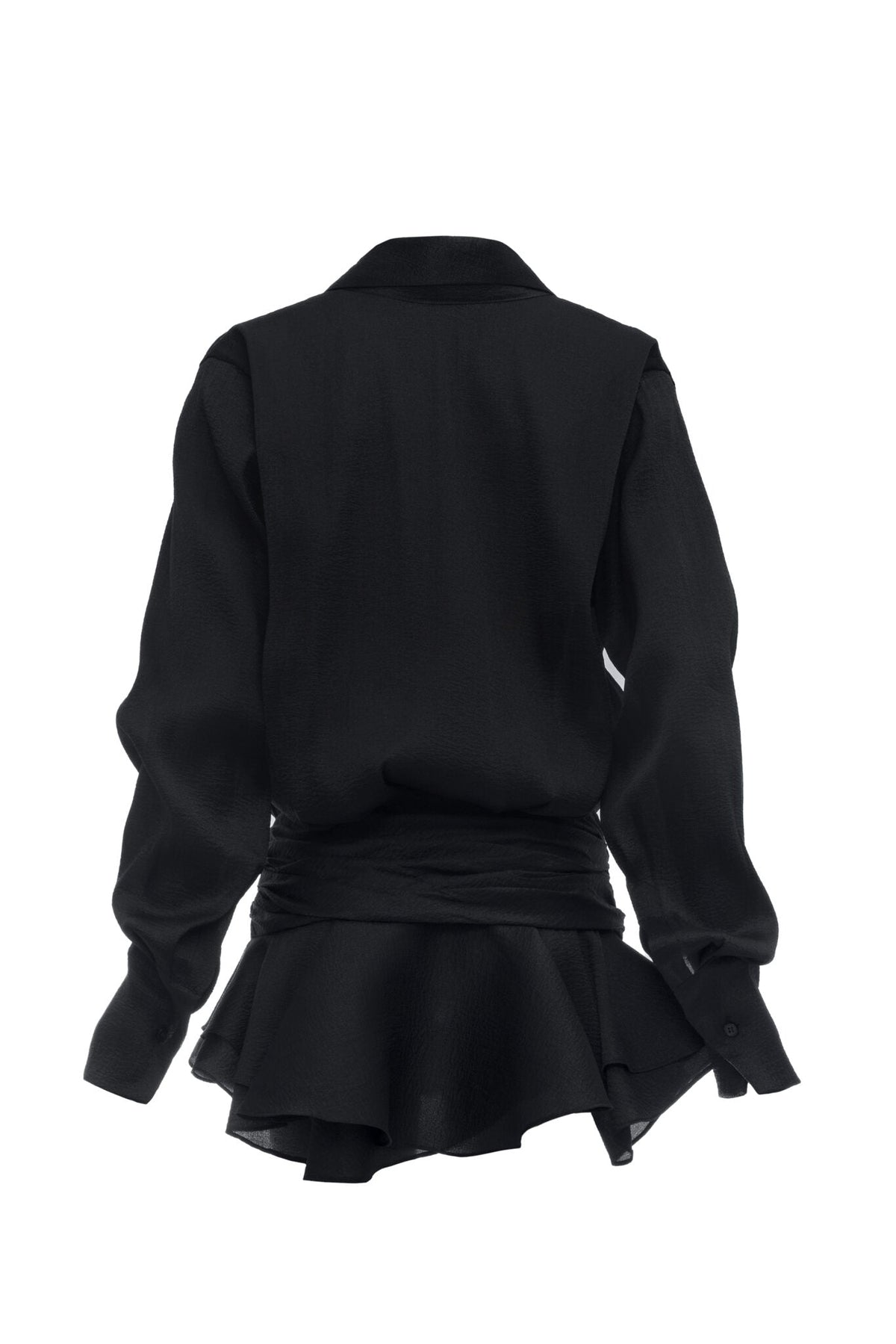 Ember Ruched Ruffle Mini Dress - Black Flowering Girl