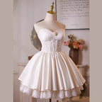 Helen White Flower Strapless Lace Satin Mini Dress Flowering Girl