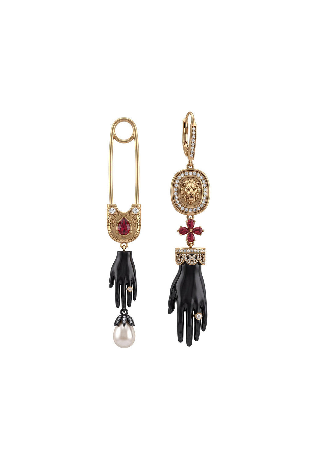 Asymmetrical Gothic Skull Hand Dangle Earrings Flowering Girl