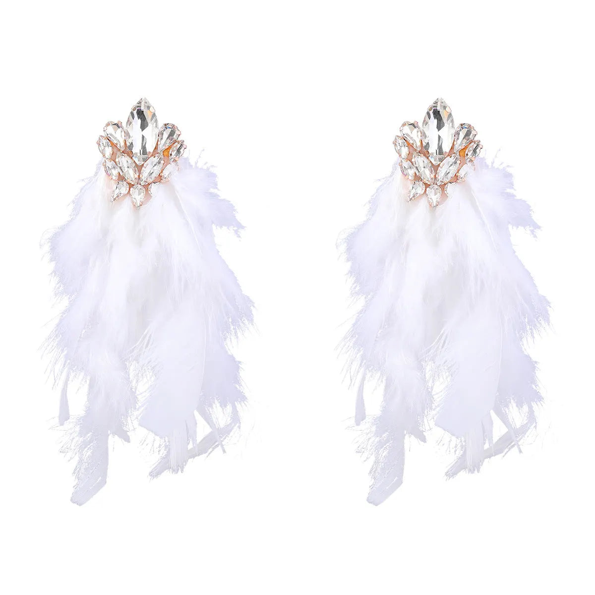 Rhinestone Feather Earrings Flowering Girl