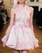 Murray Floral Print Halter Backless Mini Dress - Pink Flowering Girl