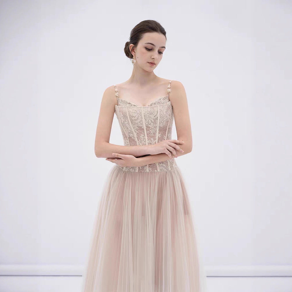 Alani Apricot Lace Mermaid Spaghetti Strap Tulle Dress Flowering Girl