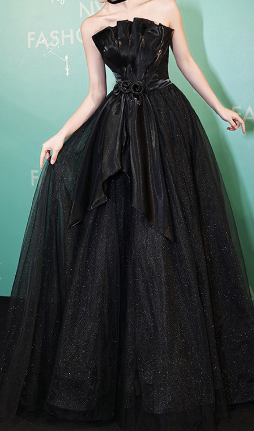 Chiyeko Black Strapless Flower Maxi Dress Flowering Girl