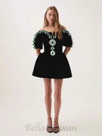 Crystal embellished strapless mini dress in black Flowering Girl