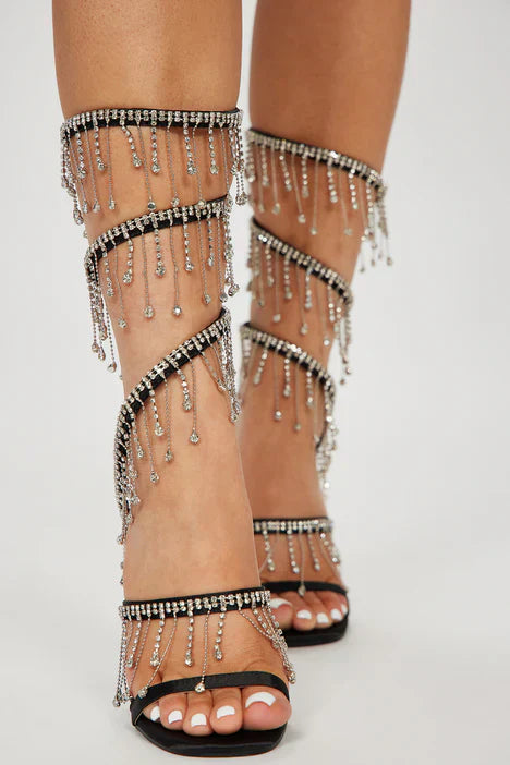 Arabella Rhinestone Tassel Stiletto Heels - Black Flowering Girl