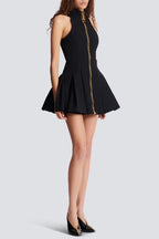 Carol Black Halterneck Dress In Grain De Poudre Wool Flowering Girl