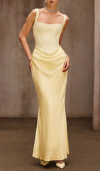 Duyen Sleeveless Corset Maxi Dress In Yellow Flowering Girl