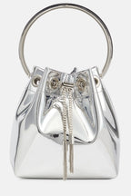 Metallic Round Handles Bucket Bag Flowering Girl