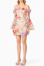 Tabitha Multicolor Off Shoulder Mini Dress In Floral Flowering Girl