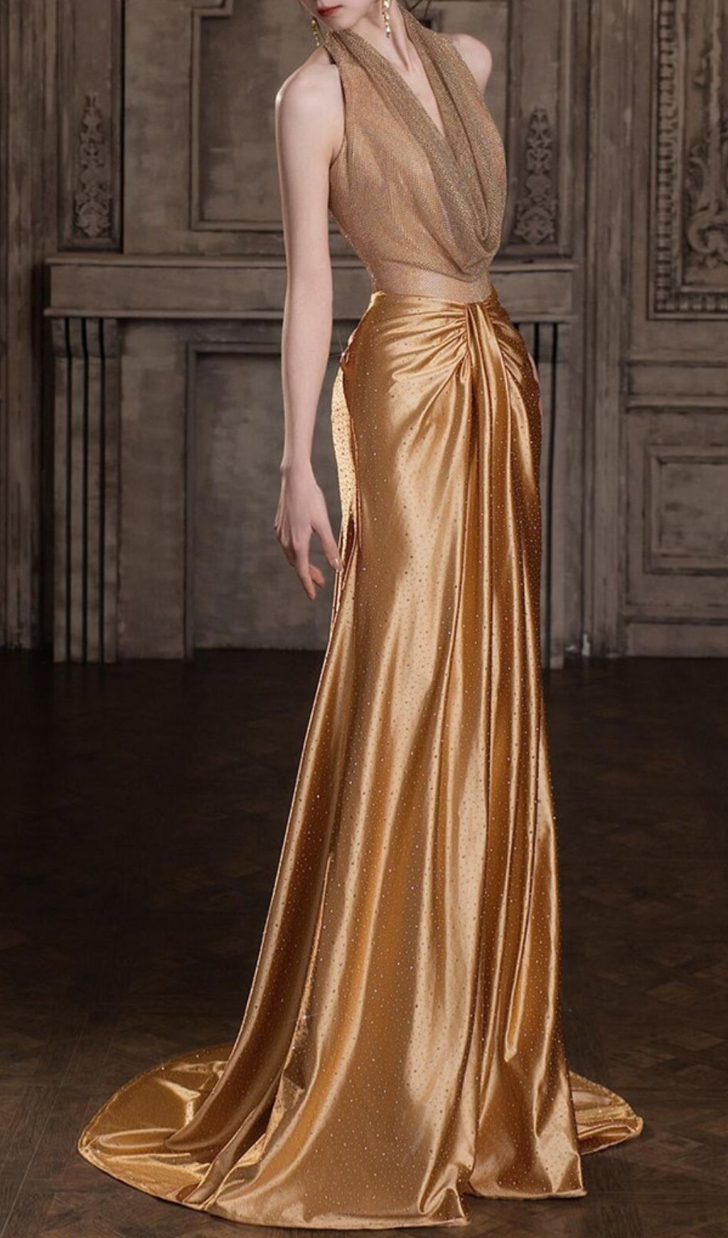 Ksenia Gold Halter Maxi Dress Flowering Girl