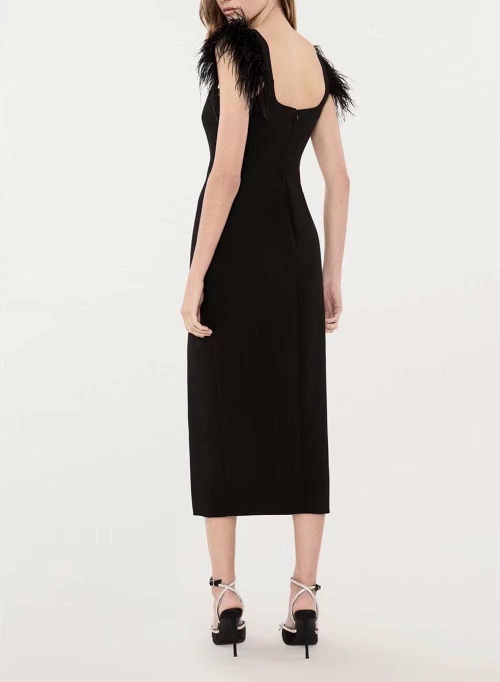Feather Trim Bandage Midi Dress Flowering Girl