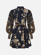 Meeka Black Printed Long Sleeve Mini Dress Flowering Girl