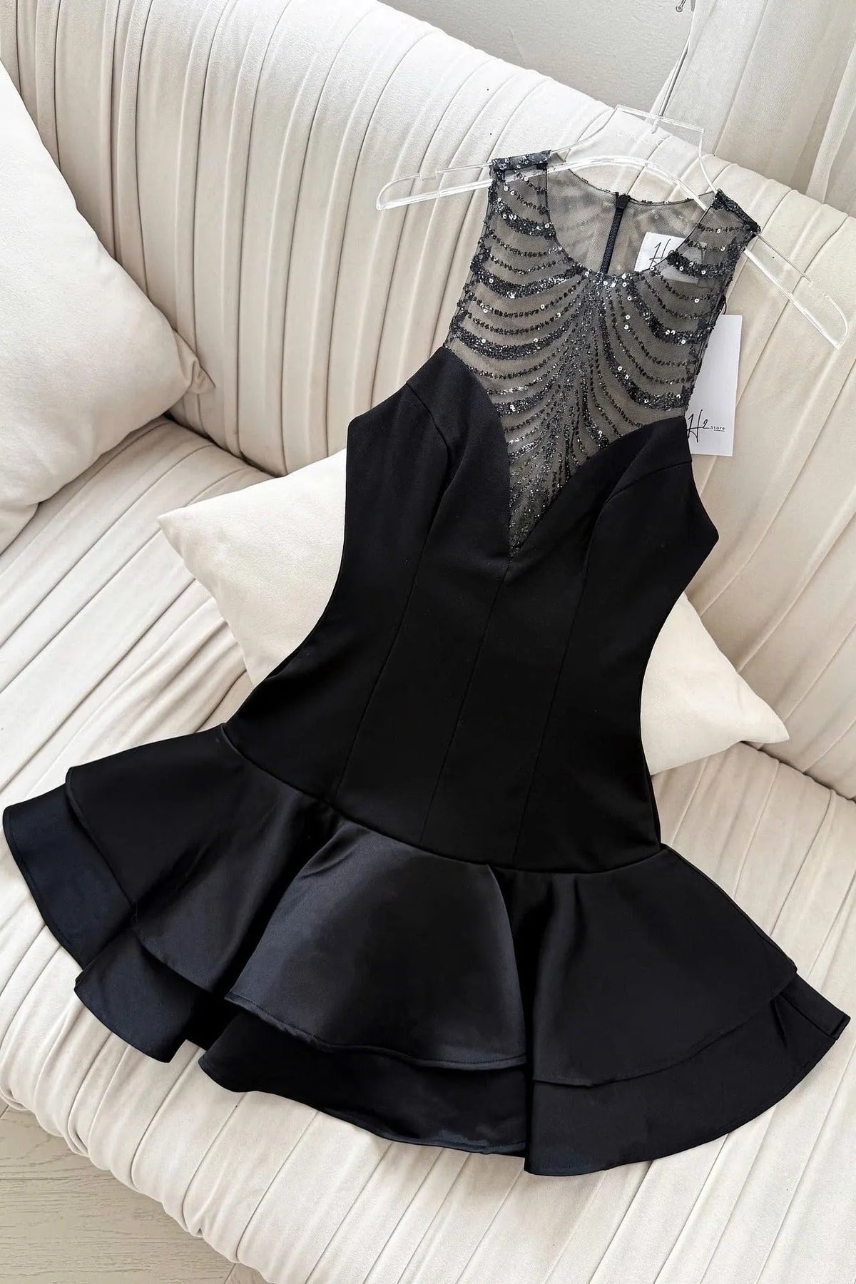 Jessica Sequin Tulle Ruched Hem Mini Dress In Black Flowering Girl