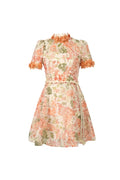 Embroidered hollow floral puff sleeves mini dress Flowering Girl