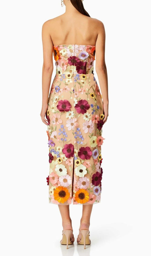 Adonica 3D Flower Strapless Midi Dress Flowering Girl