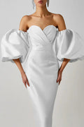 Off Shoulder Backless Puff Sleeves Midi Dress Flowering Girl