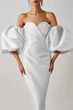 Off Shoulder Backless Puff Sleeves Midi Dress Flowering Girl