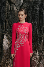 Hilary Red Padded Shoulder Crystal Embellished Straight Maxi Dress Flowering Girl