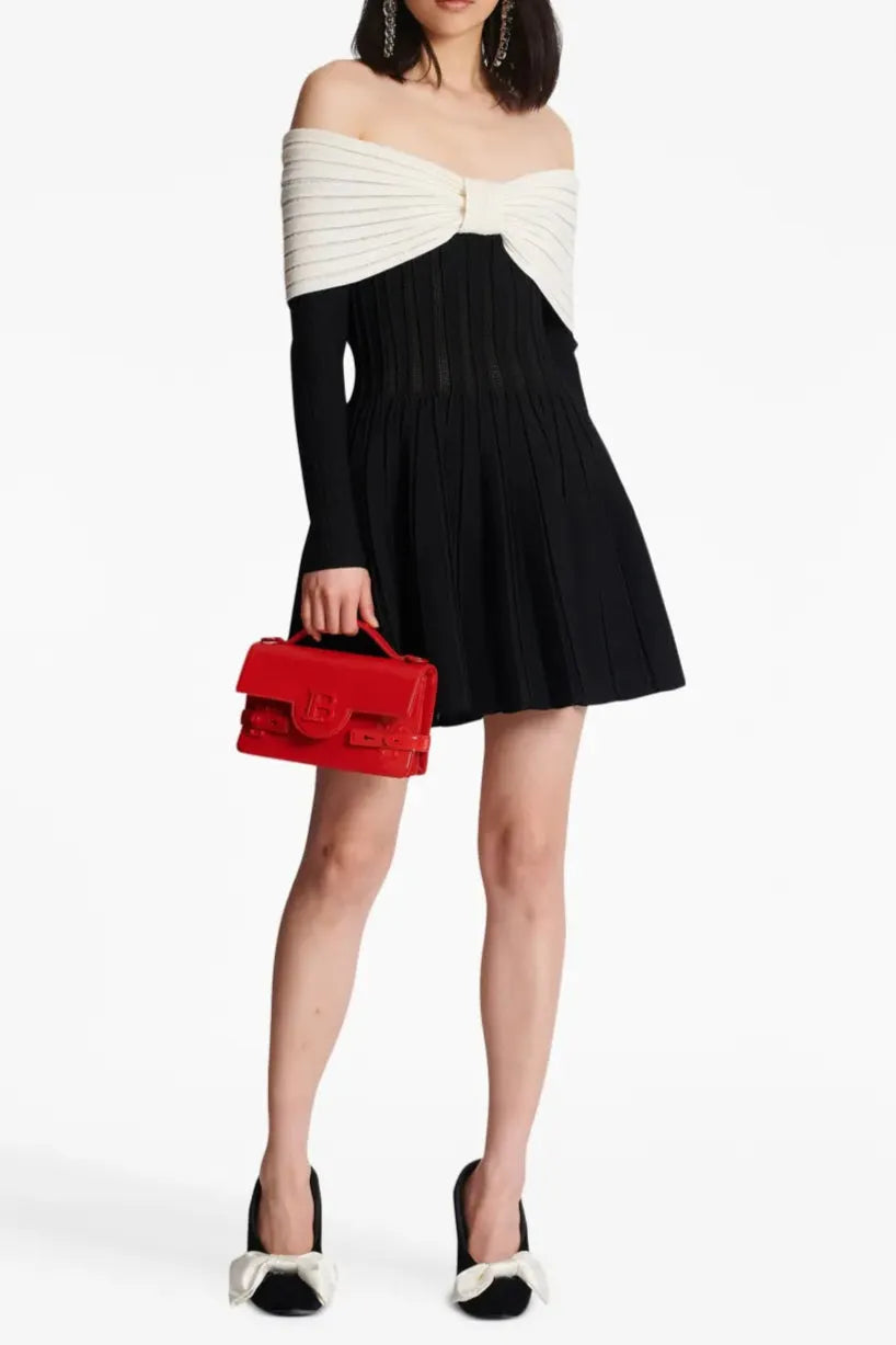 Justine Black Off-Shoulder Bow Knit Mini Dress Flowering Girl