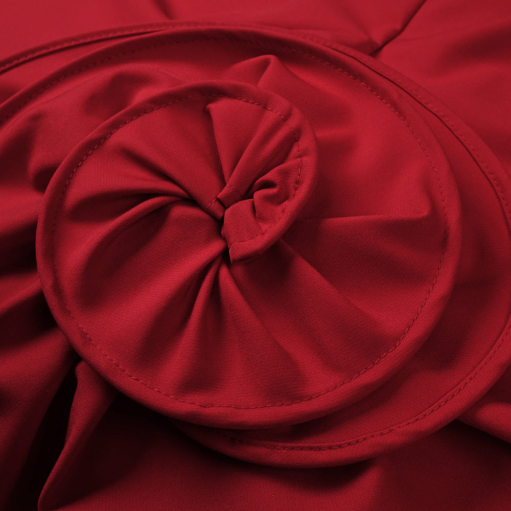 Sculptural Rose Mini Dress In Red Flowering Girl