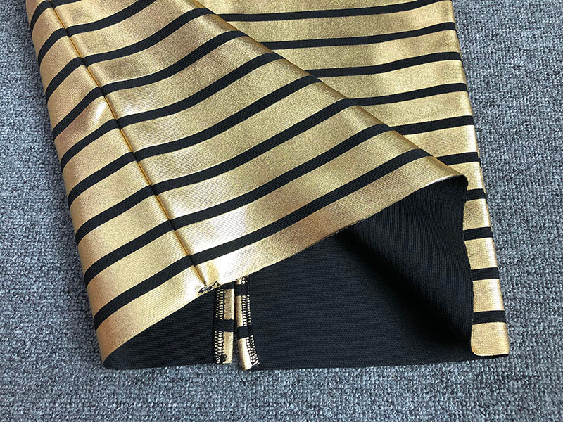 Strapless Metallic Stripe Maxi Dress Flowering Girl
