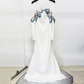 White Off-Shoulder Collars Nails Beads Diamond Maxi Dress Flowering Girl